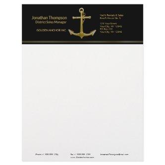 Classy Nautical Gold Anchor on Black Letterhead