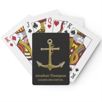 Classy Nautical Gold Anchor on Black Poker Cards