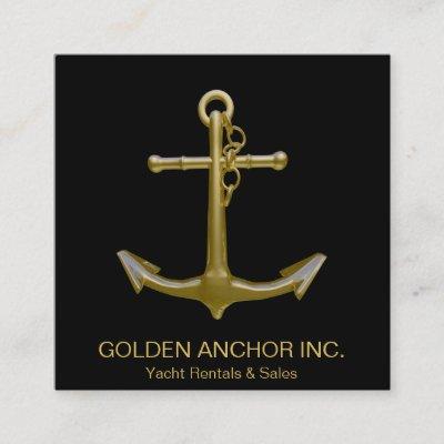 Classy Nautical Gold Anchor on Black Square