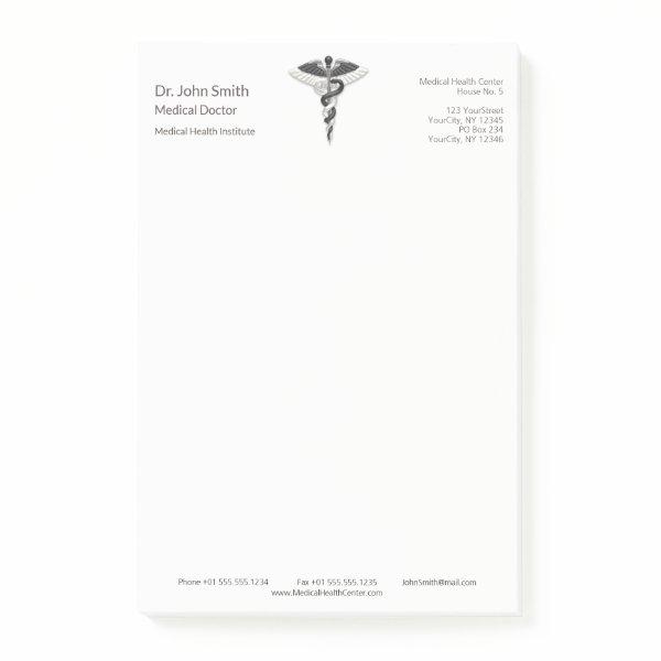 Classy Noble Medical Elegant Black White Caduceus Post-it Notes