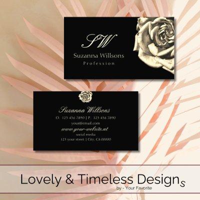 Classy Plain Black Beige Rose with Initials