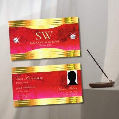 Classy Red Marble Shiny Gold Border Monogram Photo