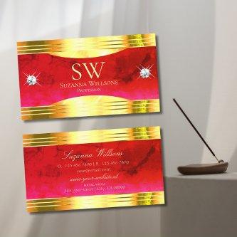 Classy Red Marble Shiny Gold Borders with Monogram