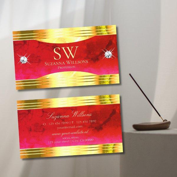 Classy Red Marble Shiny Gold Borders with Monogram