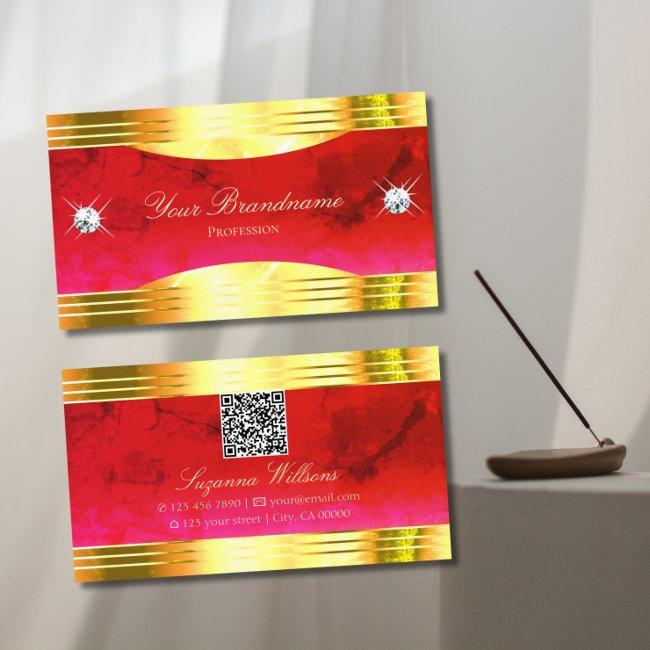 Classy Red Marble Shiny Gold Borders with QR Code