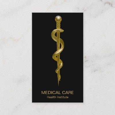 Classy Rod of Asclepius Medical Gold on Black