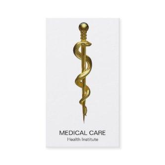 Classy Rod of Asclepius Medical Gold on White
