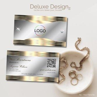 Classy Silver and Gold Shiny Diamonds Logo QR Code