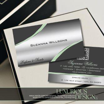 Classy Silver Gray Curved Decor Lines and QR Code
