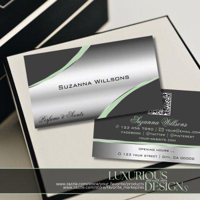 Classy Silver Gray Curved Decor Lines and QR Code
