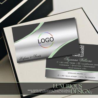 Classy Silver Gray Curved Decor Lines Logo QR Code