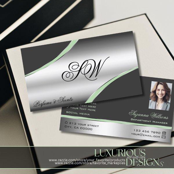 Classy Silver Gray Curved Lines Monogram and Photo