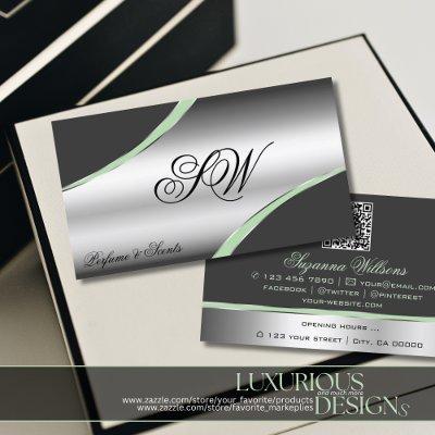 Classy Silver Gray Curved Lines Monogram QR Code
