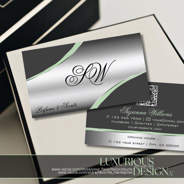 Classy Silver Gray Curved Lines Monogram QR Code