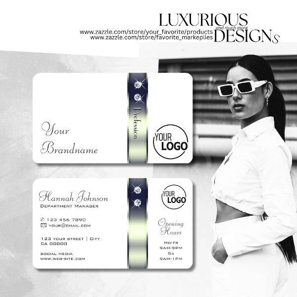 Classy White Blue Silver Decor Jewels and Logo