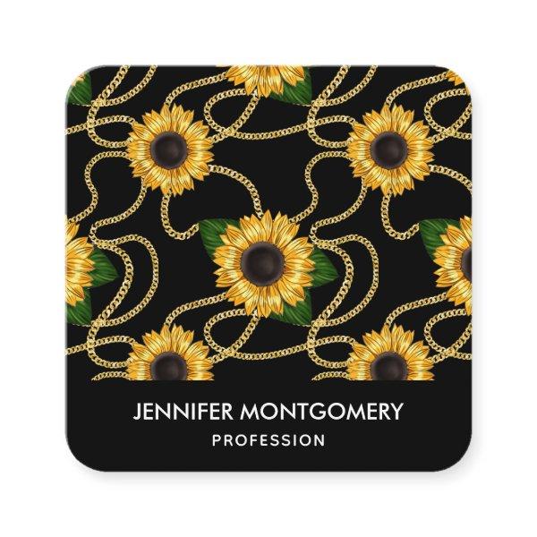 Classy Yellow Sunflowers Stylish Pattern on Black Square