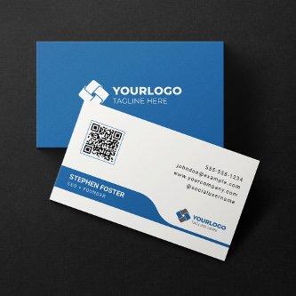 Clean & Modern Corporate Blue QR Code Custom Logo