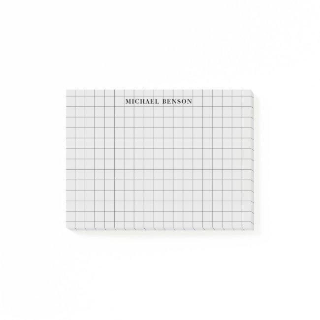Clean Simple Black Gray Modern Grid lines Monogram Post-it Notes