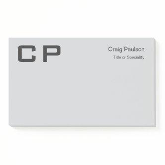 Clean Simple Grey Monogram Modern Business Post-it Notes