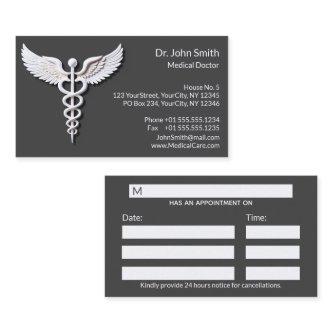 Clean White Detailed Caduceus Warm Gray Medical Appointment Card