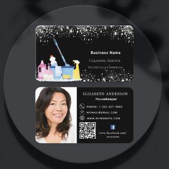 Cleaning service black glitter dust QR code photo