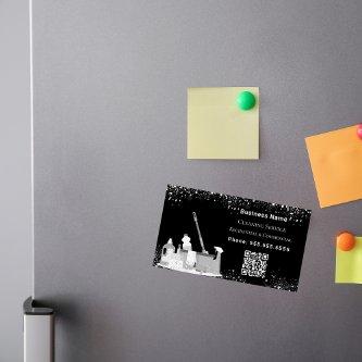 Cleaning service black silver glitter dust QR code  Magnet