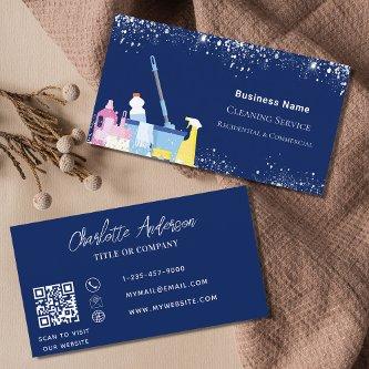 Cleaning service blue silver glitter dust QR code