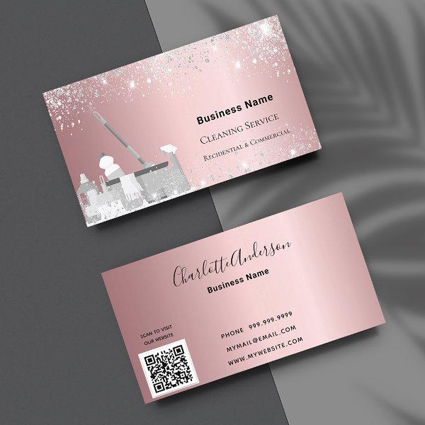 Cleaning service blush pink silver glitter dust QR