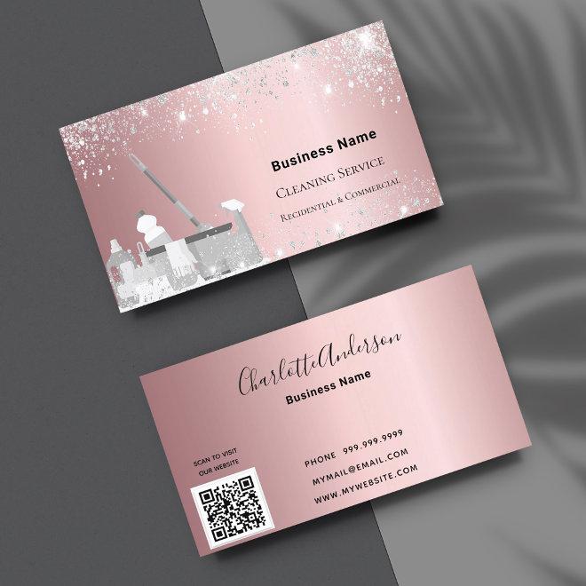 Cleaning service blush pink silver glitter dust QR