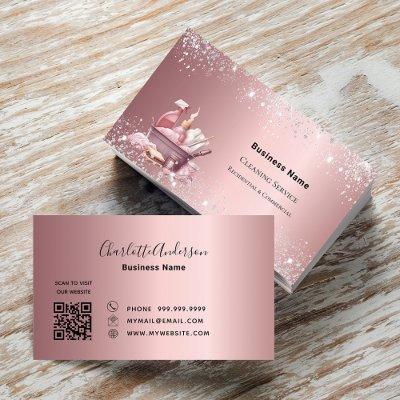 Cleaning service dusty pink silver sparkle QR code