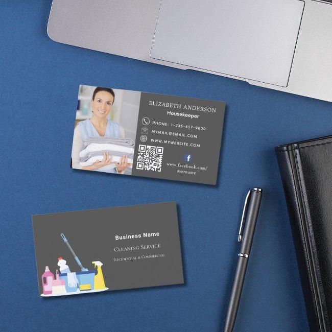 Cleaning service gray photo QR code premium