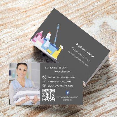 Cleaning service gray photo QR code premium