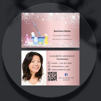 Cleaning service pink glitter QR  photo premium