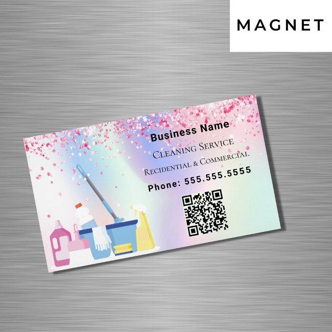 Cleaning service pink holograpgic QR code Magnet