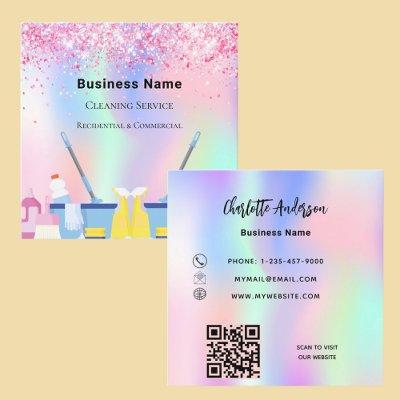 Cleaning service pink holographic dust QR code Square