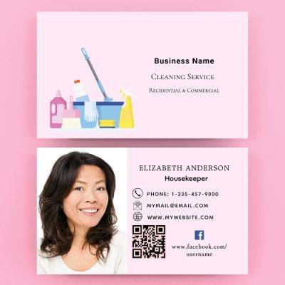 Cleaning service pink QR code photo premium