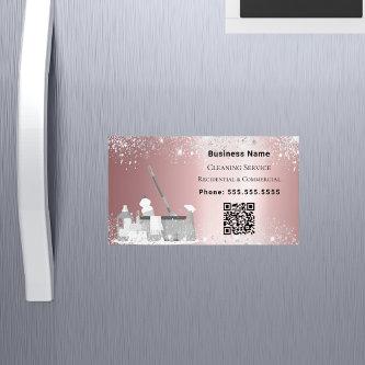 Cleaning service pink silver glitter dust QR code  Magnet