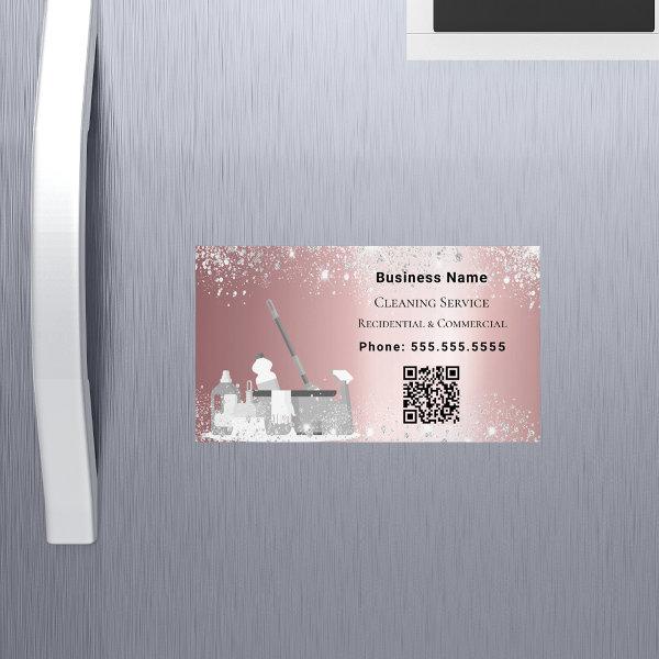 Cleaning service pink silver glitter dust QR code  Magnet
