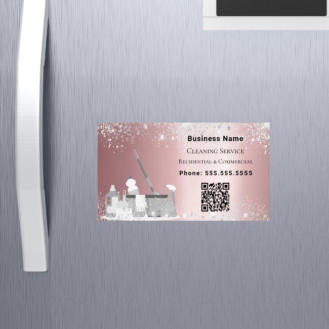 Cleaning service pink silver glitter dust QR code Magnet