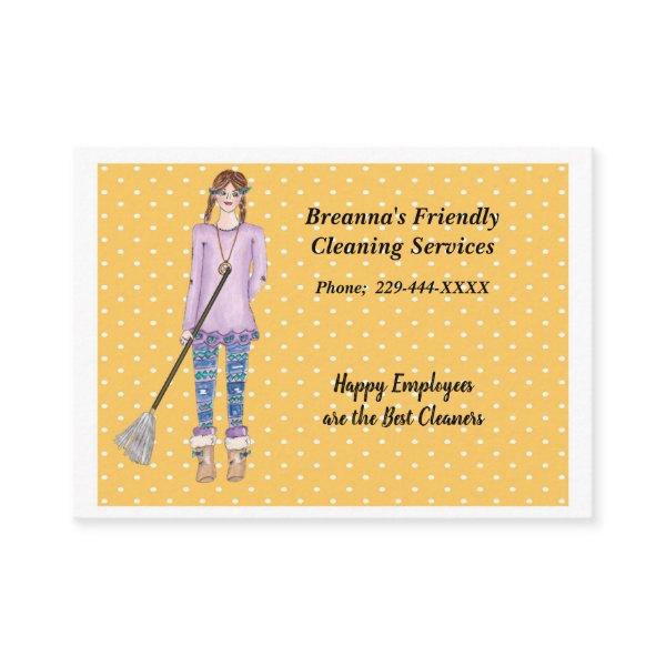 Cleaning Service Polka Dots Girl and Mop