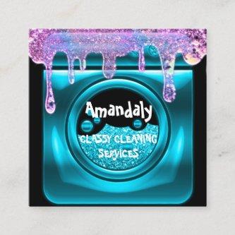 Cleaning Service QRCode Laundy Drip Soap Pink Teal Square