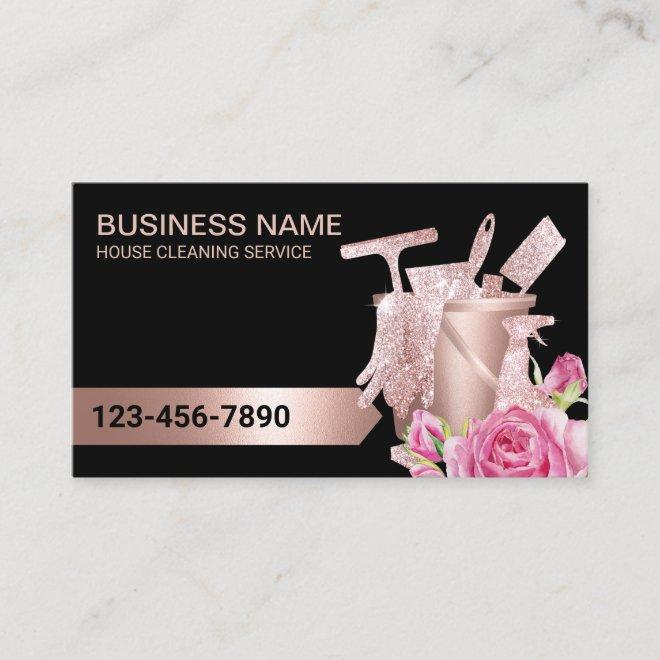 Cleaning Service Rose Gold Modern Floral