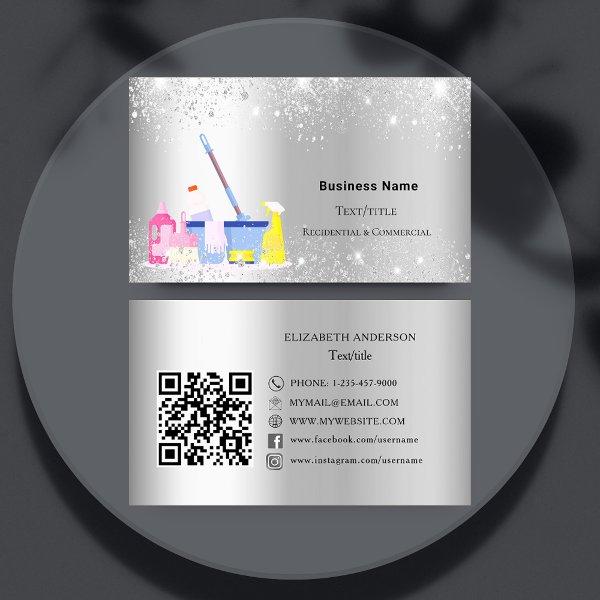 Cleaning service silver glitter dust QR code