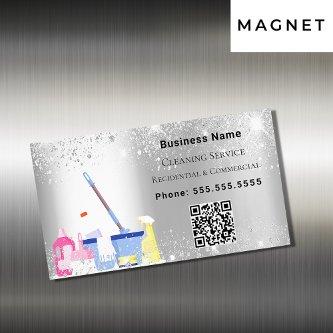 Cleaning service silver glitter dust QR code  Magnet