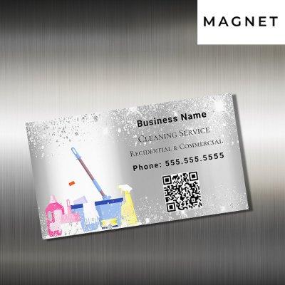Cleaning service silver glitter dust QR code  Magnet