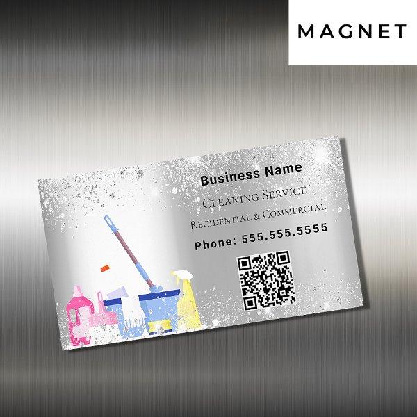 Cleaning service silver glitter dust QR code  Magnet