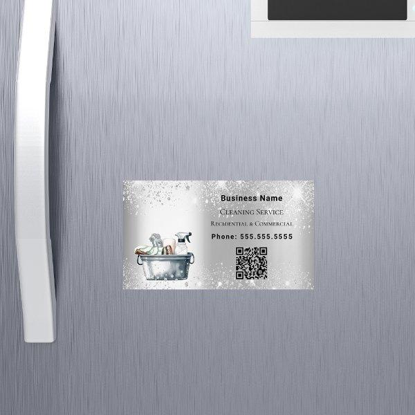 Cleaning service silver glitter dust QR code  Magnet
