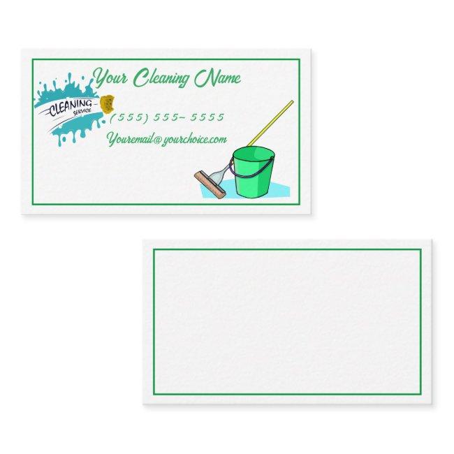 Cleaning Service with cleaners, bucket, and broom
