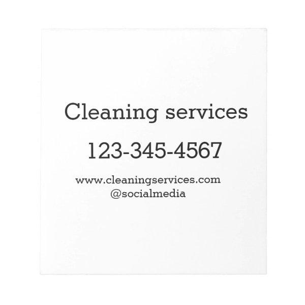 Cleaning services add number website email address notepad