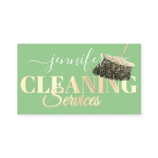 Cleaning Services Maid Golden Mint Green Logo QR